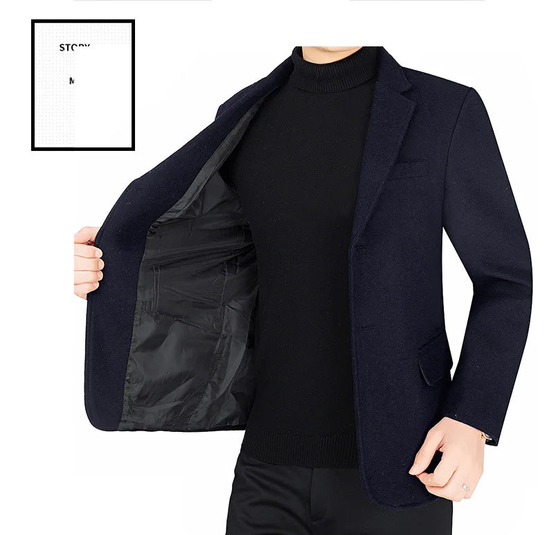 2025 Autumn Winter Man Blazer Turn Down Collar Long Sleeve Men Outerwear Simple Solid Color Business Casual Male Suit Coat
