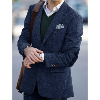 Elegant Mens Suit Jacket Herringbone Single Breasted Elbow Patches Casual Business Fashion Jackets Elegant Comfortable Coat