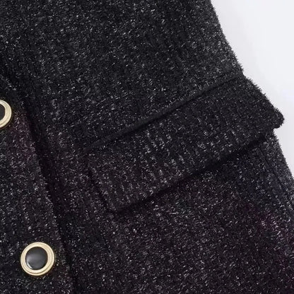 Office Lady Chic Black Blazer V Neck Double Buttons Long Jackets Fashion 2026 Casual Pockets Female Party Outwears