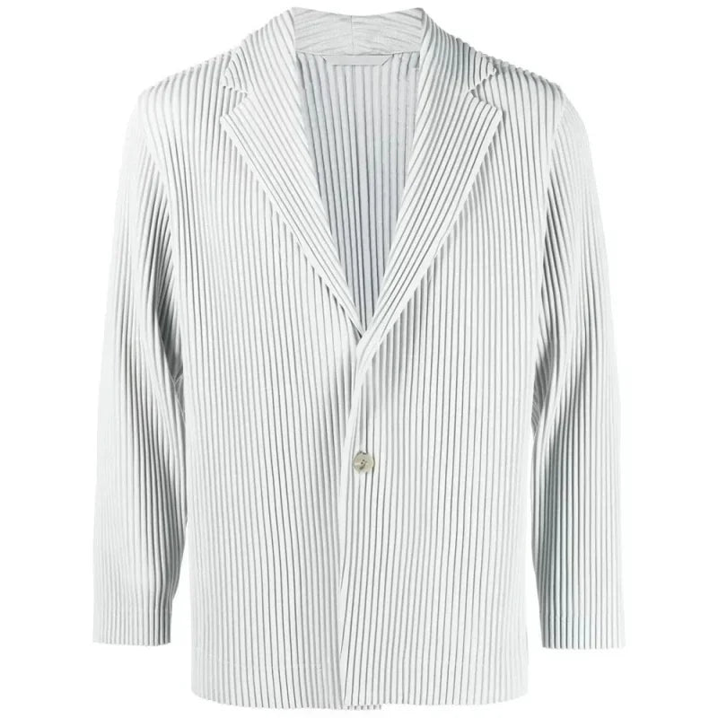 Miyake Pleated Men's Blazer Jacket Japanese Style Slim Fit Suit Coat Stretch Business Casual Office Fashion Luxury Wrinkle Free