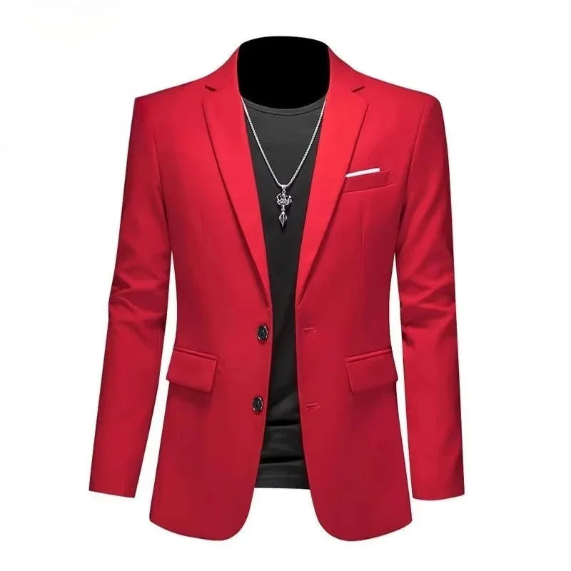 Men White Formal Jackets Two Bittons Long Sleeve Korean Mens Suit Jackets Office Wear Wedding Blazer