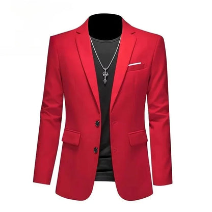 Men White Formal Jackets Two Bittons Long Sleeve Korean Mens Suit Jackets Office Wear Wedding Blazer
