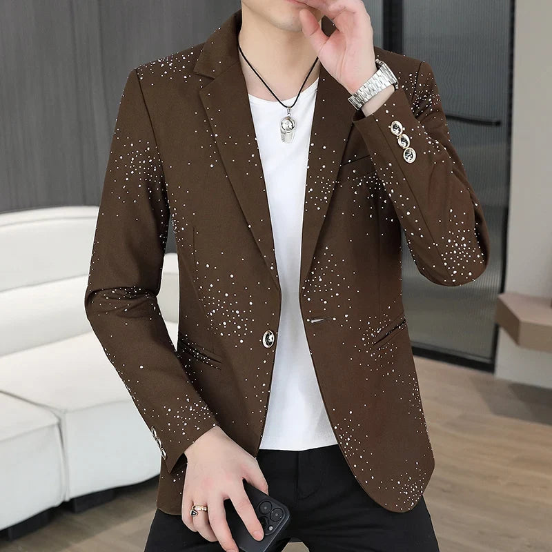 Blazer Men's Sequined High-end Hot Diamond Style Business Outdoor Travel Wedding Youth Slimming Casual High Formal Wear Blazer