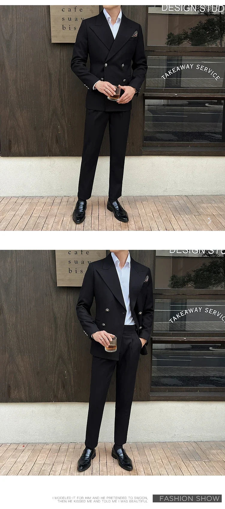 (Jackets+Pant)Fashion Double Breasted Design Men Suit Italian Style Luxury Elegant Business Social Wedding Dress Thick Suit 2Pcs