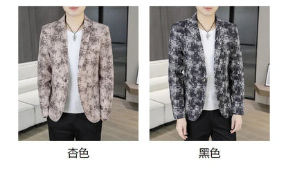 Men's Blazer Fashionable Casual Business Gentleman Outdoor Trendy Checkered Banquet Versatile and Slimming Korean Version Blazer