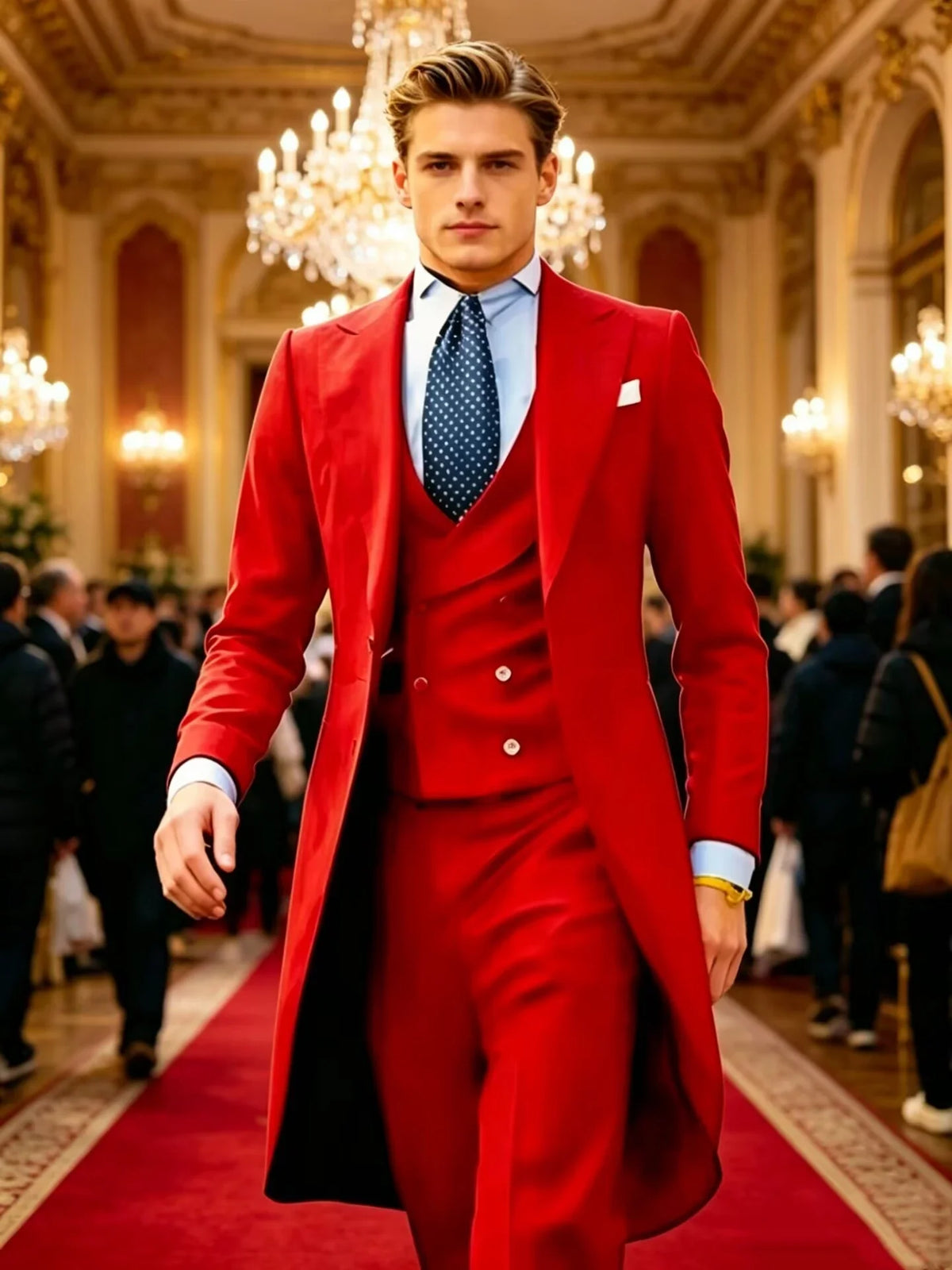 Costume queue de pie pour homme, costume de cérémonie, veste à revers pointus, gilet et pantalon pour fête, mariage, danse, performance de magie.