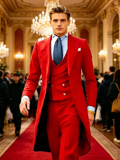 Costume queue de pie pour homme, costume de cérémonie, veste à revers pointus, gilet et pantalon pour fête, mariage, danse, performance de magie.