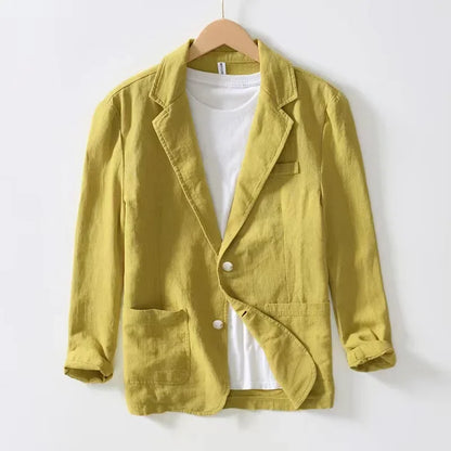 Cotton and Linen Blazer Men's Fashionable Business Casual Outdoor Versatile Travel Lightweight Loose-fitting Retro Style Blazer