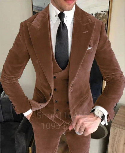 Men's Linen 3-Piece Slim Fit Suit – Blue & Beige | Wedding & Formal Wear