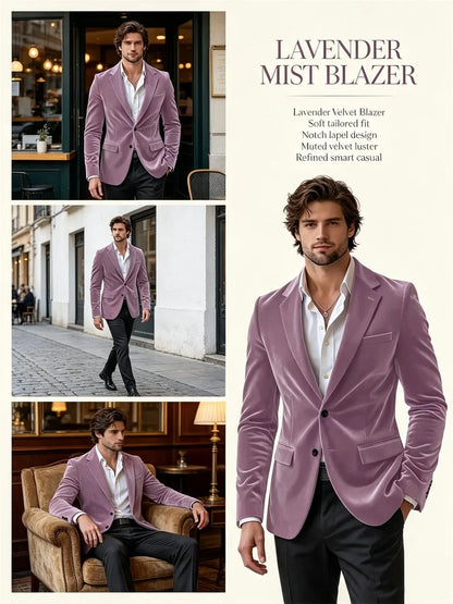 Men's Velvet Blazer Single Breasted Slim Coat Tailored Business Casual Groom's Jacket Fit Work Date Party Wedding Daily Wear