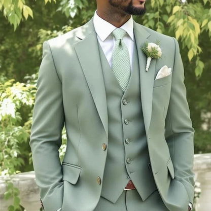 Men's 3-Piece Suit – Matcha Green Wedding & Business Formal Set (Jacket, Vest & Pant)