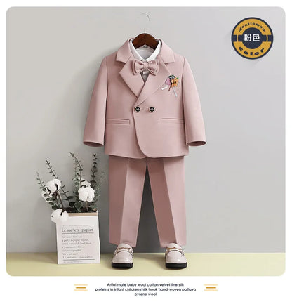 Children Formal Pink Wedding Dress Flower Boys Photography Suit Kids Stage Performance Outfit Baby Birthday Ceremony Costume