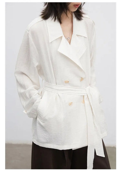 New Women Mid-length Trench Coats Loose Casual Oversized Double Breasted Office Ladies Blazer Jacket Spring Autumn