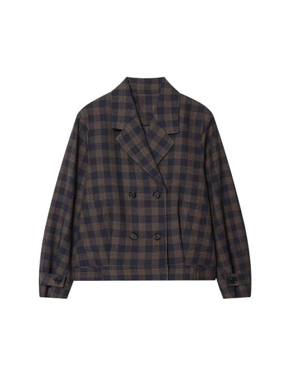 Women Brown Plaid Jacket Coat Vintage Harajuku Streetwear Long Sleeve Blazer Jacket Outerwear 2000s Clothes Spring Autumn 2026