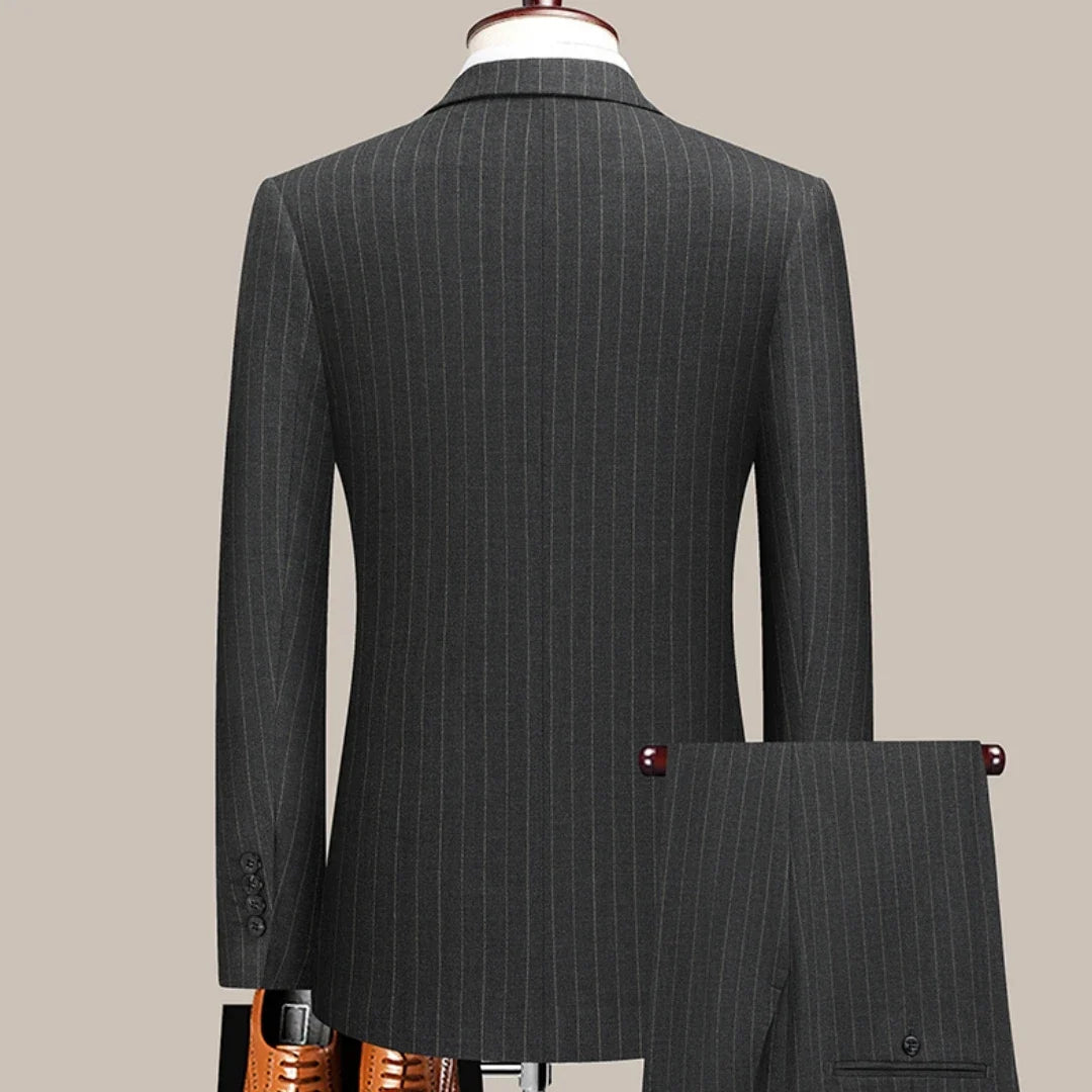 Men Suit Gray 2 Pieces Grid Stripe Double Button With Lapel For Wedding Birthday Business Banquet Work Daily Jacket And Pants