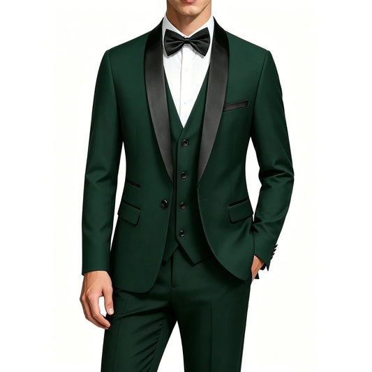 Men's 3 Piece Tuxedo Suit Set, Shawl Lapel Slim Fit Blazer Vest Pants for Wedding Groom Party Prom