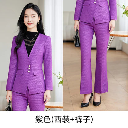 Purple Suit for Women, Professional Business Formal Suit, Jacket and Pants, New Fashion Office Work Clothes for Ladies