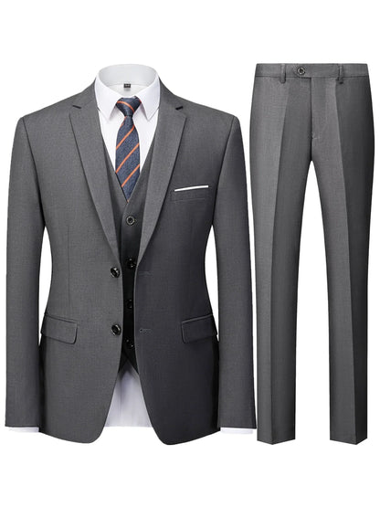 Men's Burgundy 2-Piece Suit Set (Blazer + Trousers Only, No Vest Included),Slim Fit Formal Business Wedding Party Jacket & Pants
