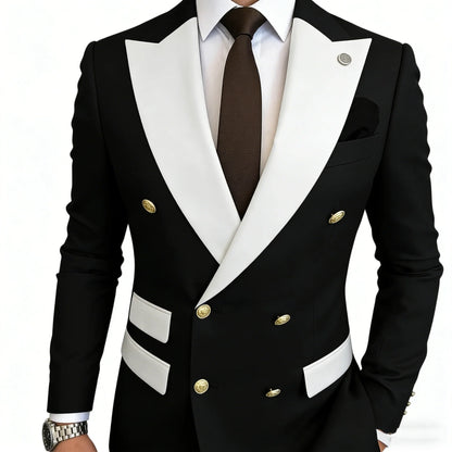 Men's Suit Blazer Slim Fit Double Breasted with White Peak Lapel Jacket Formal Business Tuxedo for Wedding Prom Party Dinner