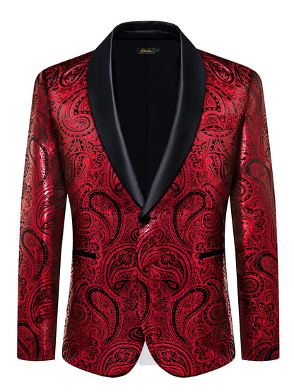 Men's Red Green Pink Black Paisley Pattern Party Blazer Suit Jacket with Lapel