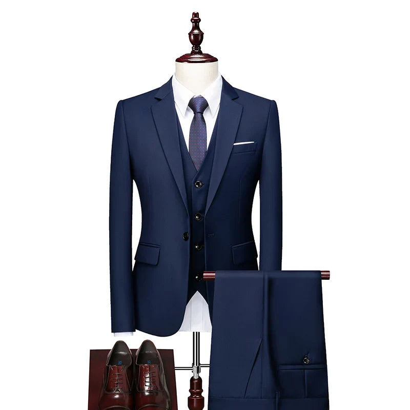 Men's 3-Piece Formal Suit – Blazer, Vest & Pants for Weddings & Business