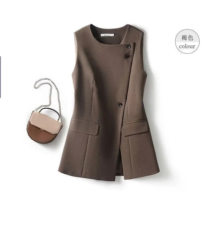 Temperament Women's Sleeveless Suit Vest Jacket 2026 Summer Ladies Irregular Waistcoat With lining  Loose Korean Female Tops