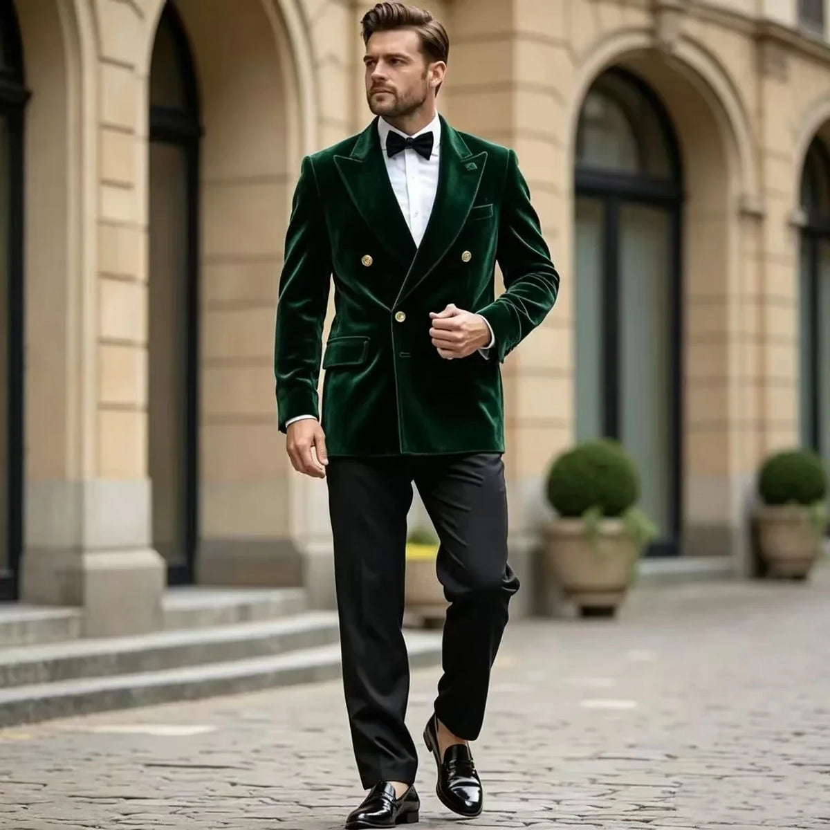 Groom Wedding Suit for Men 1 Piece Green Velvet Double Breasted Custom Tuxedo Slim Fit Formal Party Jacket