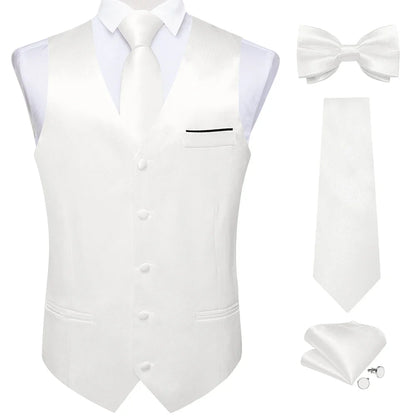 Men's Satin Suit Vest Set with Necktie Bow Tie Handkerchief and Cufflinks for Wedding and Formal Occasions