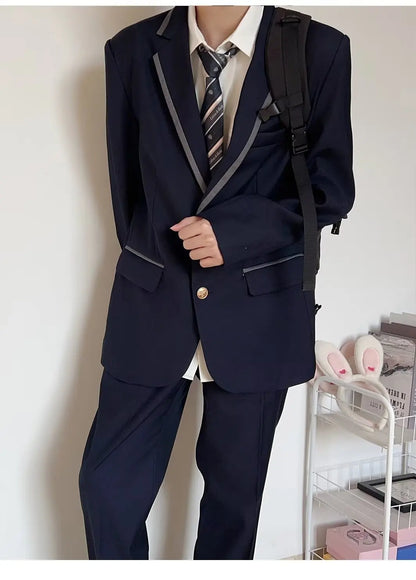 Large Size Korean Style Student Suit British College Style Jacket Men's Top Passport Photo Clothing Class Uniform