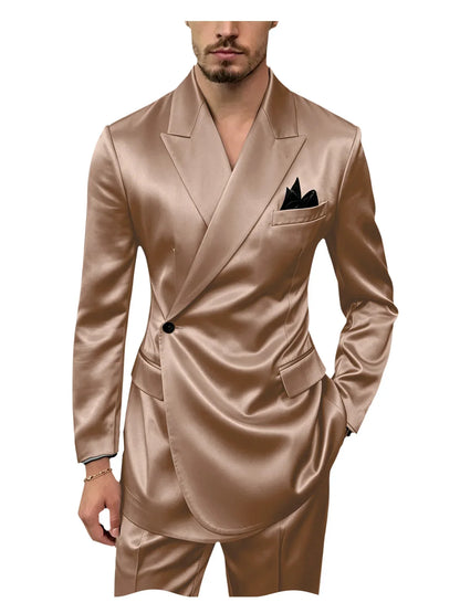 Men's Satin 2-Piece Slim Fit Suit for Wedding, Prom, and Formal Occasions