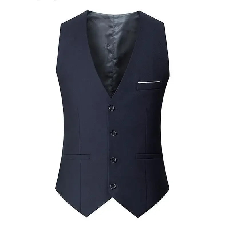 Men's Slim Fit Suit Vest – Single Breasted Waistcoat in Black, Grey & Navy Blue for Business & Formal Occasions
