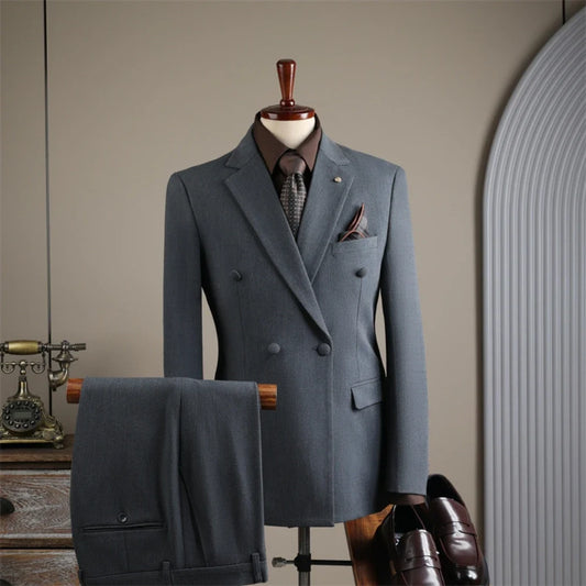 Men's Double Breasted Suit Set 2 Pieces Blazer Pants Business Negotiations Outfit,Formal Notched Lapel Tuxedo Stage Performance