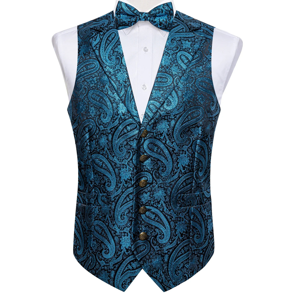 Men's Paisley Suit Vest Set with Tie, Pocket Square & Cufflinks for Wedding & Formal Events