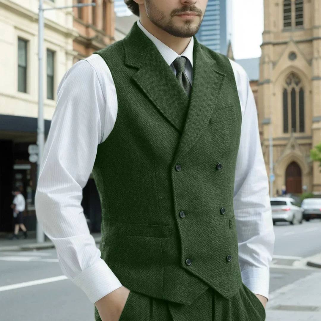 Men's Herringbone Vest Single Breasted Lapel Waistcoat for Wedding & Smart Casual Wear