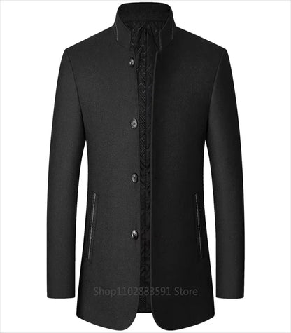 Business Suit Blazer Winter Classic Gray Retro Man Coat Woolen Simple Style Slim Fit Coat Leisure Versatile