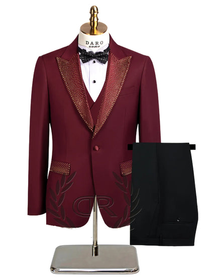 Rhinestone Lapel 3 Piece Suit Set (vest+Blazer+Trousers) Business Formal Casual Suits Wedding Groom Party Stage Men's Suit M-5XL