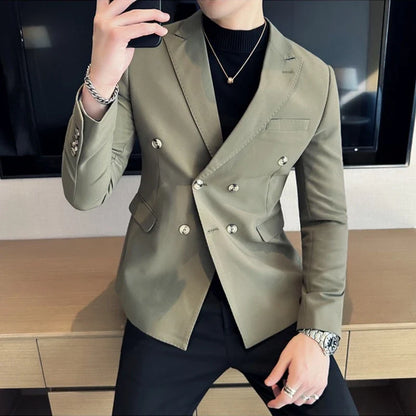 Autumn High-quality Double Breasted Slim Fit Suit Jacket Men Versatile Casual Business Blazer Wedding Social Banquet Formal Coat