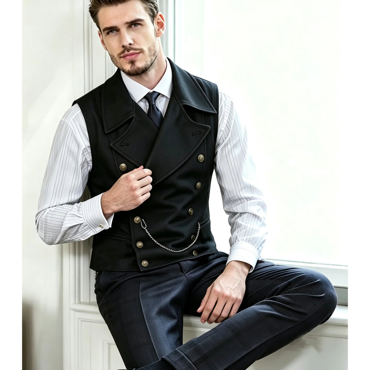 Men's Double Breasted Waistcoat – Solid Color Formal Vest for Weddings & Events