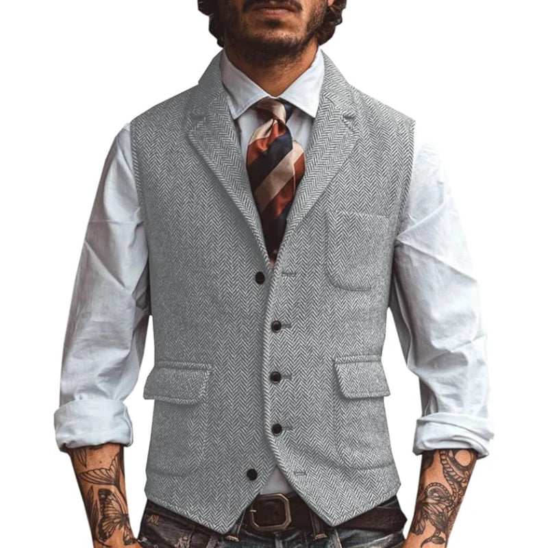 Men's Slim Fit Herringbone Vest for Wedding & Smart Casual Wear – Multiple Colors