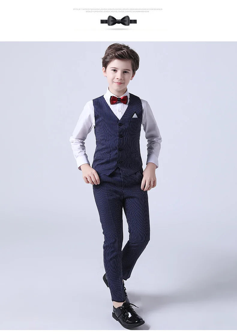 Boys Summer Wedding Suit Kids 1Year Birthday Vest Pants 2PCS Formal Suit Child Party Ceremony Costume Teenager Photography Suit