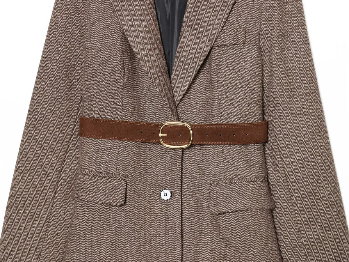 Woman Autumn Single Breasted Pocket Decoration Long Sleeves Lapel Herringbone Twill Blazer Female Fashion Casual Overcoat