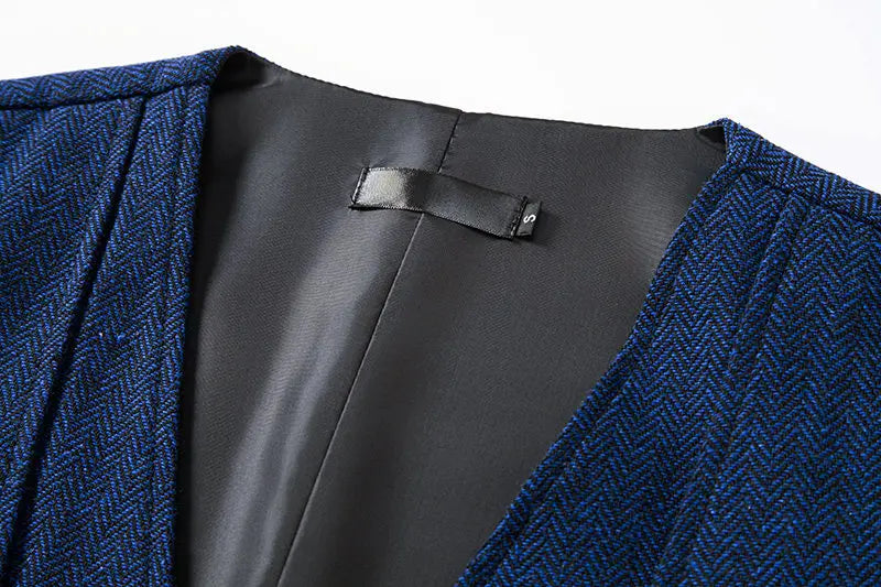 Men's Triple-Breasted Herringbone Tweed Vest – Retro Fake Two-Piece Waistcoat for Weddings & Smart-Casual Occasions