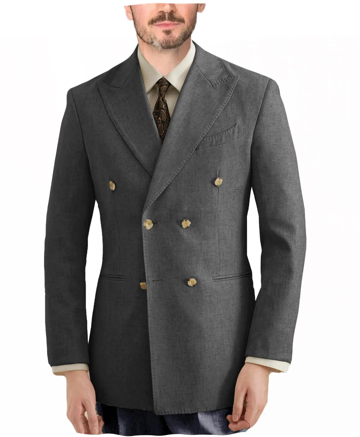 Burgundy Linen Blend Double Breasted Men's Blazer Peak Lapel Slim Fit Tailored Formal Men Suit Jacket For Wedding Groom Business