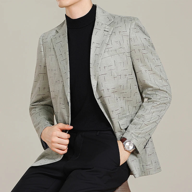 Autumn/Winter Korean Jacquard Casual Suit Jacket Men Slim Business Office Formal Suit Jackets Social Wedding Blazer Masculino