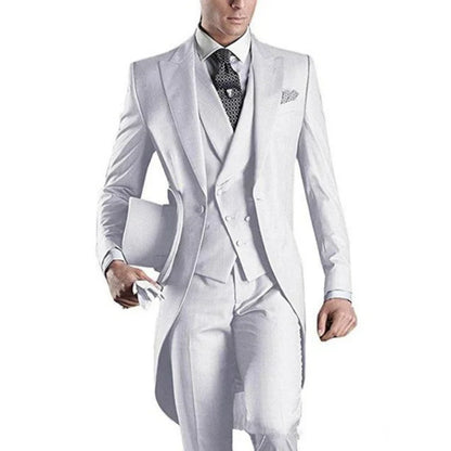 Custom Made White/black/grey/burgundy Tailcoat Men Party Prom Groomsmen Suits For Wedding Tuxedos (Jacket+pants+vest)