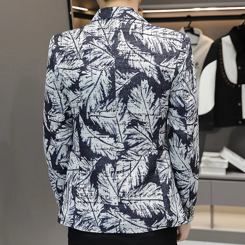 Blazer New Men's Fashionable Casual Business Gentleman Outdoor Trendy Print Banquet Versatile and Slimming Korean Version Blazer