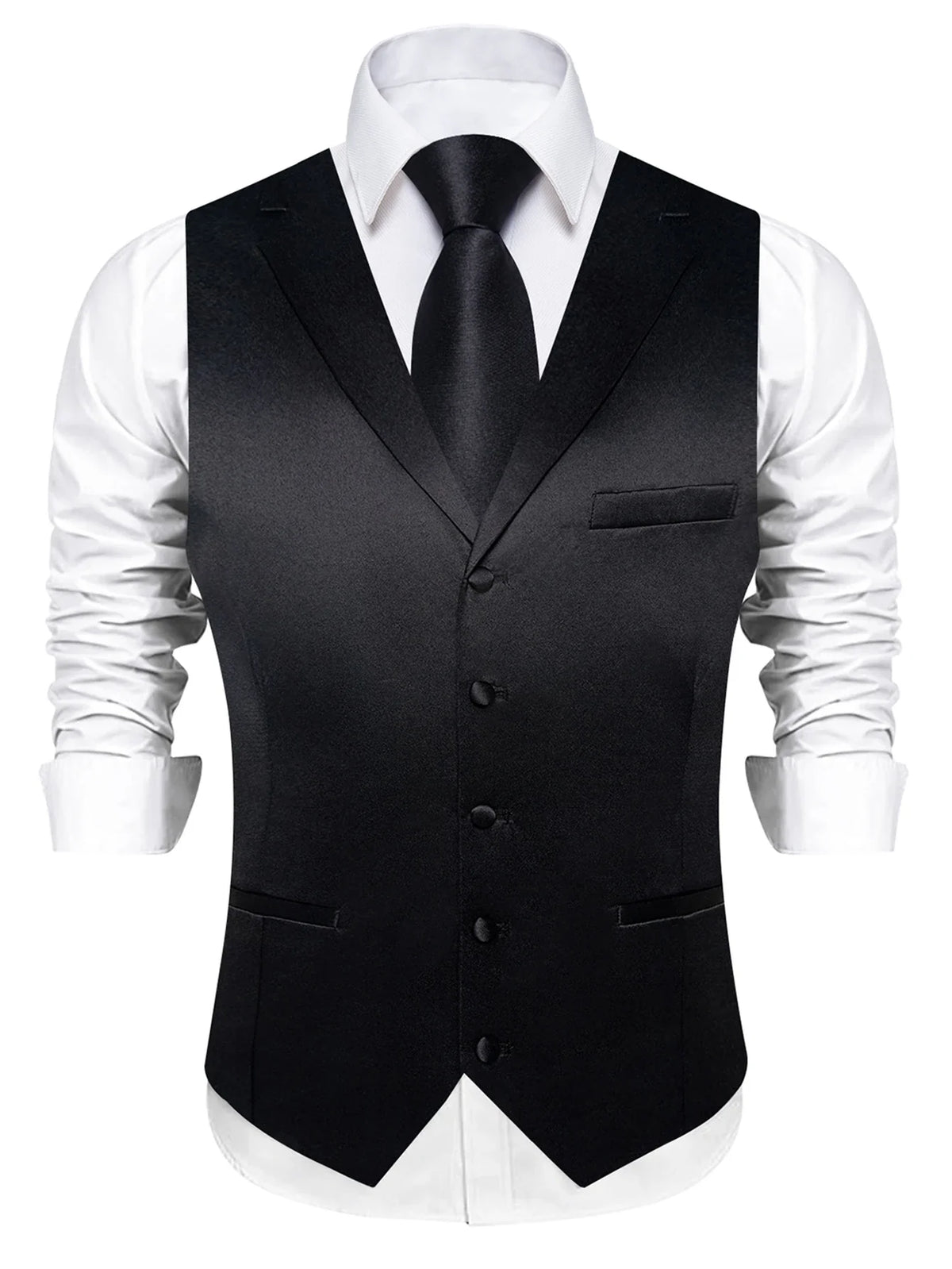Men's Suit Vest & Tie Set – Solid Color Satin Formal Waistcoat for Weddings and Business