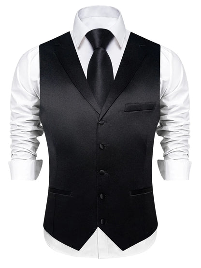 Men's Suit Vest & Tie Set – Solid Color Satin Formal Waistcoat for Weddings and Business