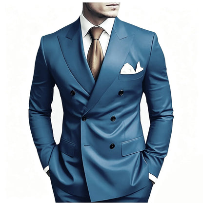 High Quality Brown Men Suits Double Breasted Bespoke Wedding Suit Peaked Lapel Formal Blazer Slim Fit  Groom Dress
