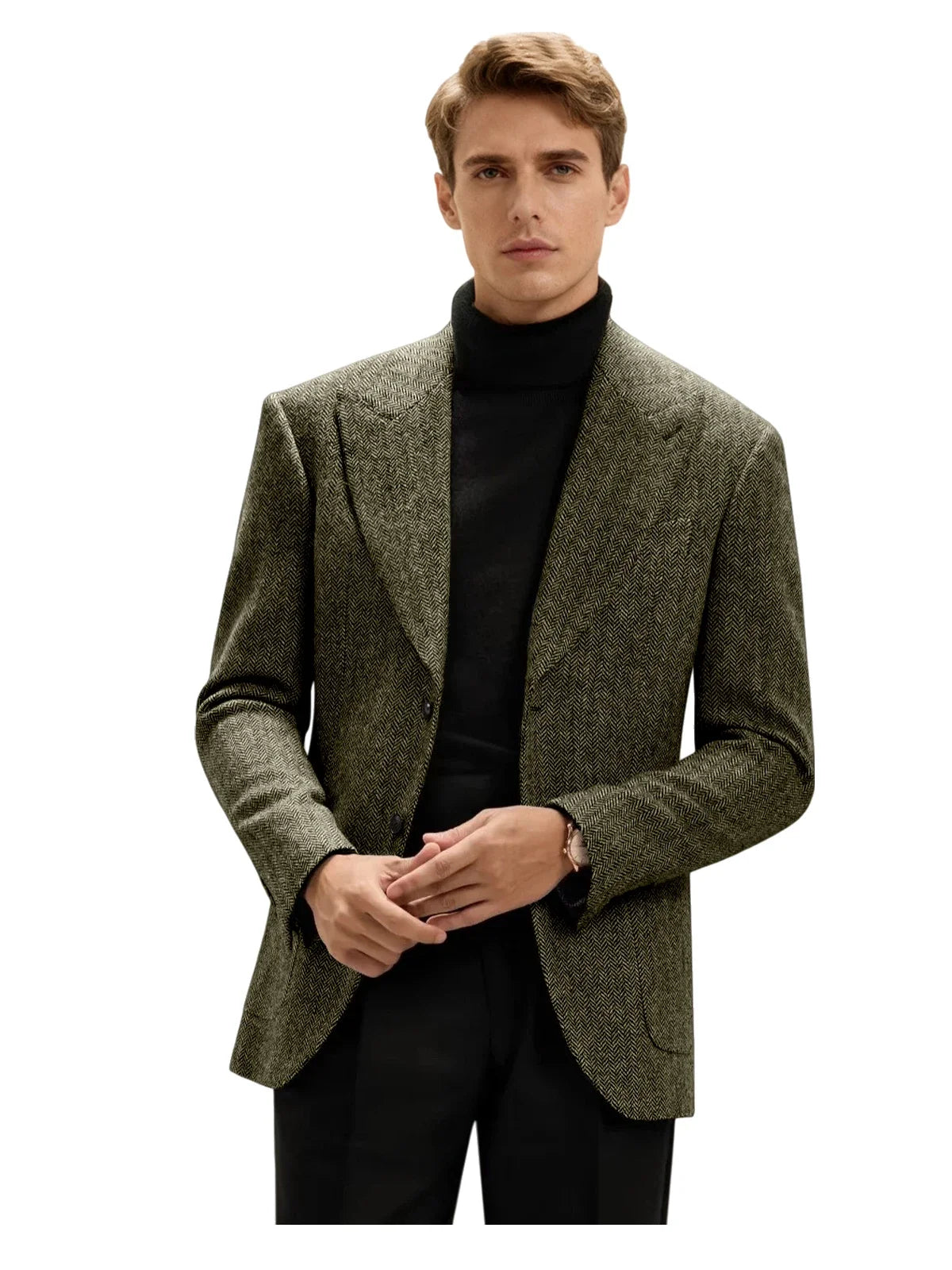 Classic Italian Men's Suit Jacket, Single Breasted, Autumn Winter Retro Warm Suit Men Herringbone Business Casual Men's Clothing